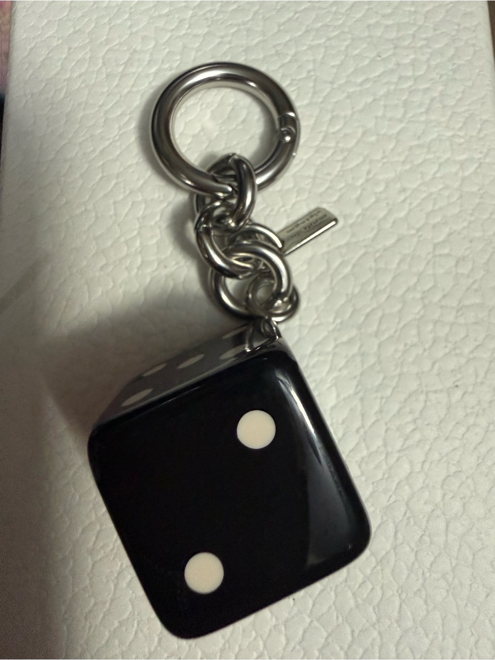 S Coach Black and White Dice Keychain with Silver Hardware